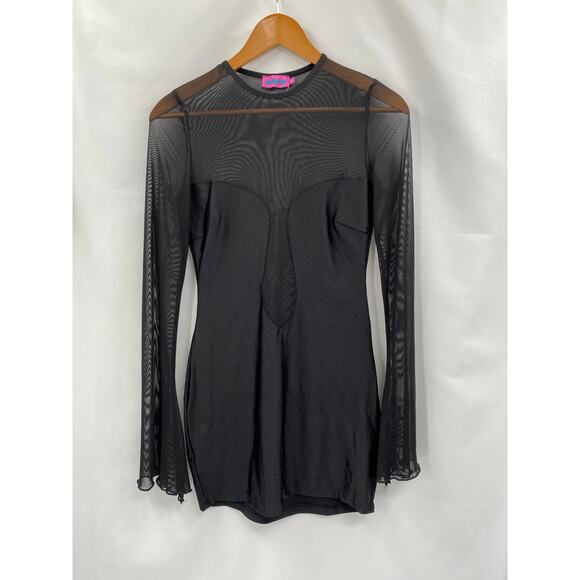 Edikted black mesh long sleeve mini dress - Picture 3 of 8